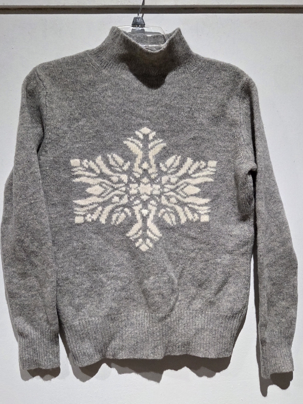 Women's Gray Cowl-Neck Snowflake Knit Sweater